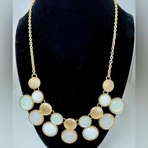 Elegant Gold-tone and White Faux Stone Bib Statement Necklace #1400